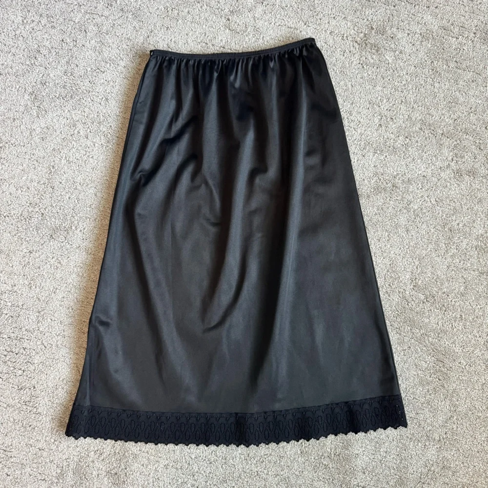 Vintage Sliperfection Black Half Skirt Slip with Lace Hem Size S - Picture 5 of 11